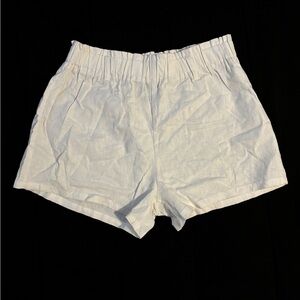 White linen shorts with elastic waist